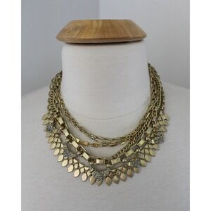 Stella & Dot Multi Strand Geometric Layered Statement Necklace Gold Tone